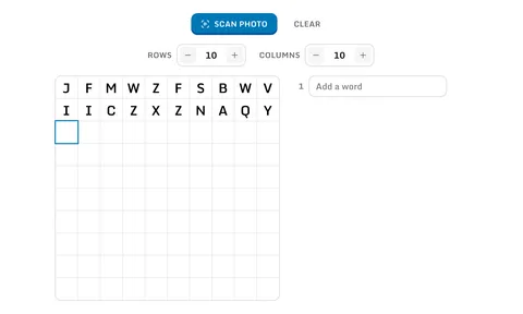 A grid sized to ten rows and columns with its first two rows typed in